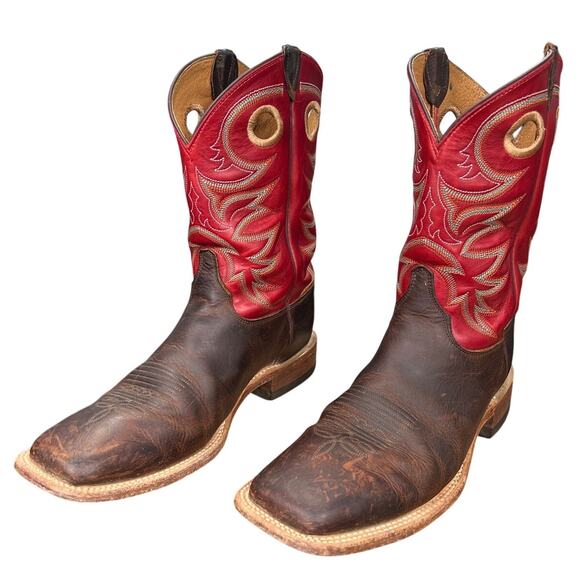 Justin Boots 8731 Men’s Red Brown Leather Square Toe Cowboy Boots Size 11 D main image 8